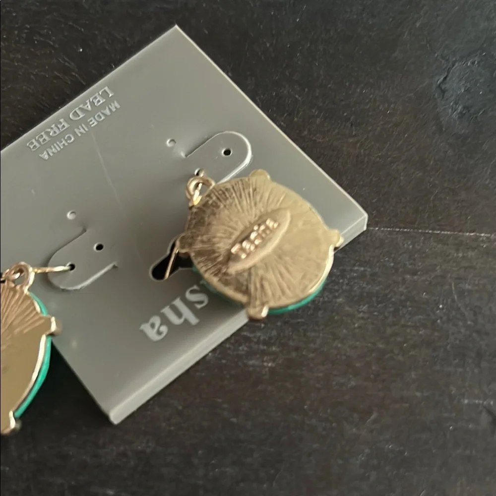 Natasha Couture Green and Gold Statement Earrings